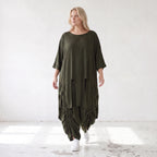 Damen Shirt Lagenlook Lyocell Khaki, A-Linie, Oversize große Größen – AKH Premium
