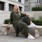 Damen Shirt Lagenlook Lyocell Khaki, A-Linie, Oversize große Größen – AKH Premium