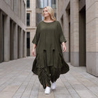 Damen Shirt Lagenlook Lyocell Khaki, A-Linie, Oversize große Größen – AKH Premium