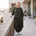 Damen Shirt Lagenlook Lyocell Khaki, A-Linie, Oversize große Größen – AKH Premium