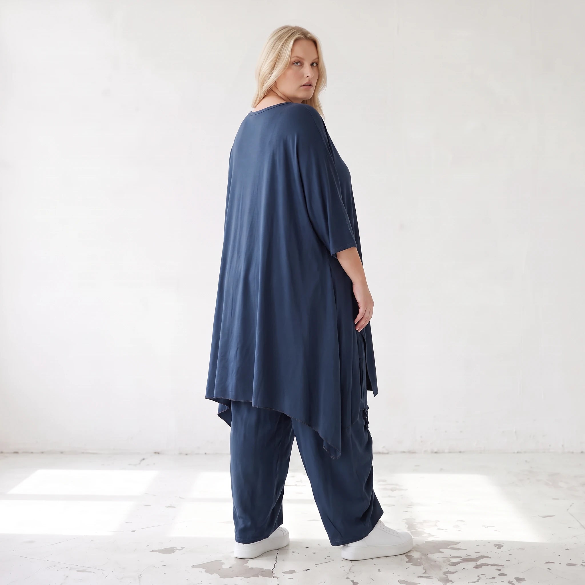 Damen Shirt Lagenlook Lyocell Petrol, A-Linie, Oversize große Größen – AKH Premium
