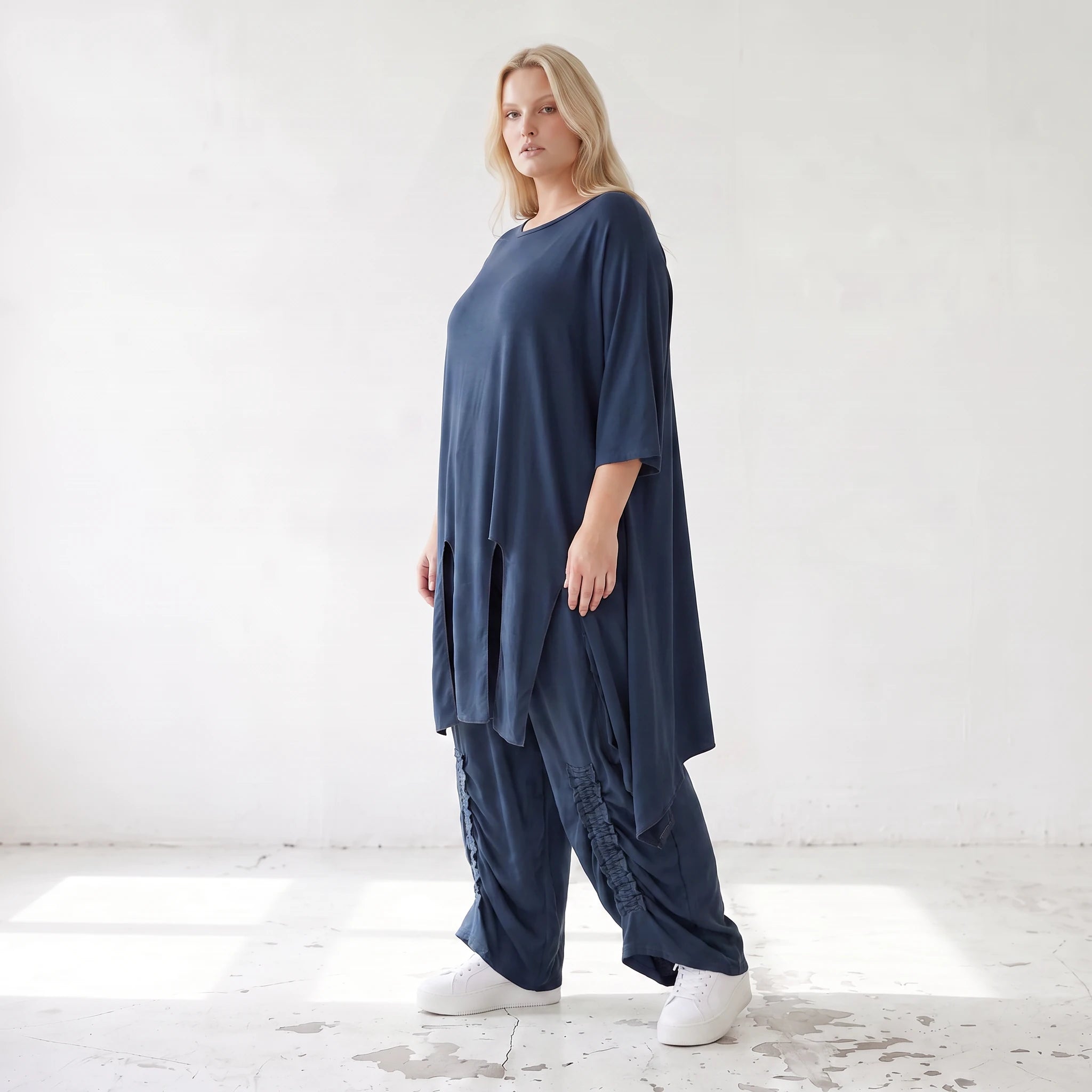 Damen Shirt Lagenlook Lyocell Petrol, A-Linie, Oversize große Größen – AKH Premium