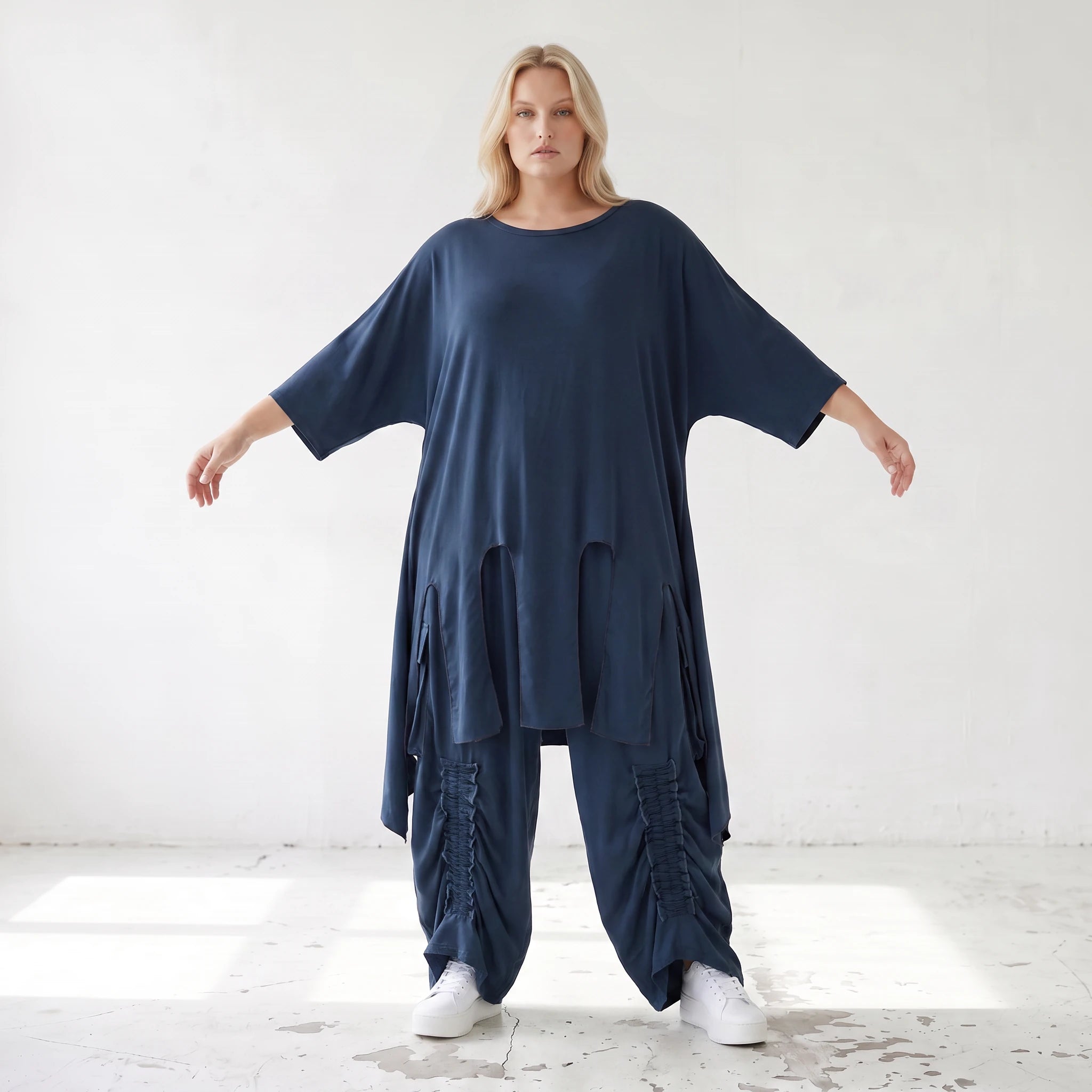 Damen Shirt Lagenlook Lyocell Petrol, A-Linie, Oversize große Größen – AKH Premium