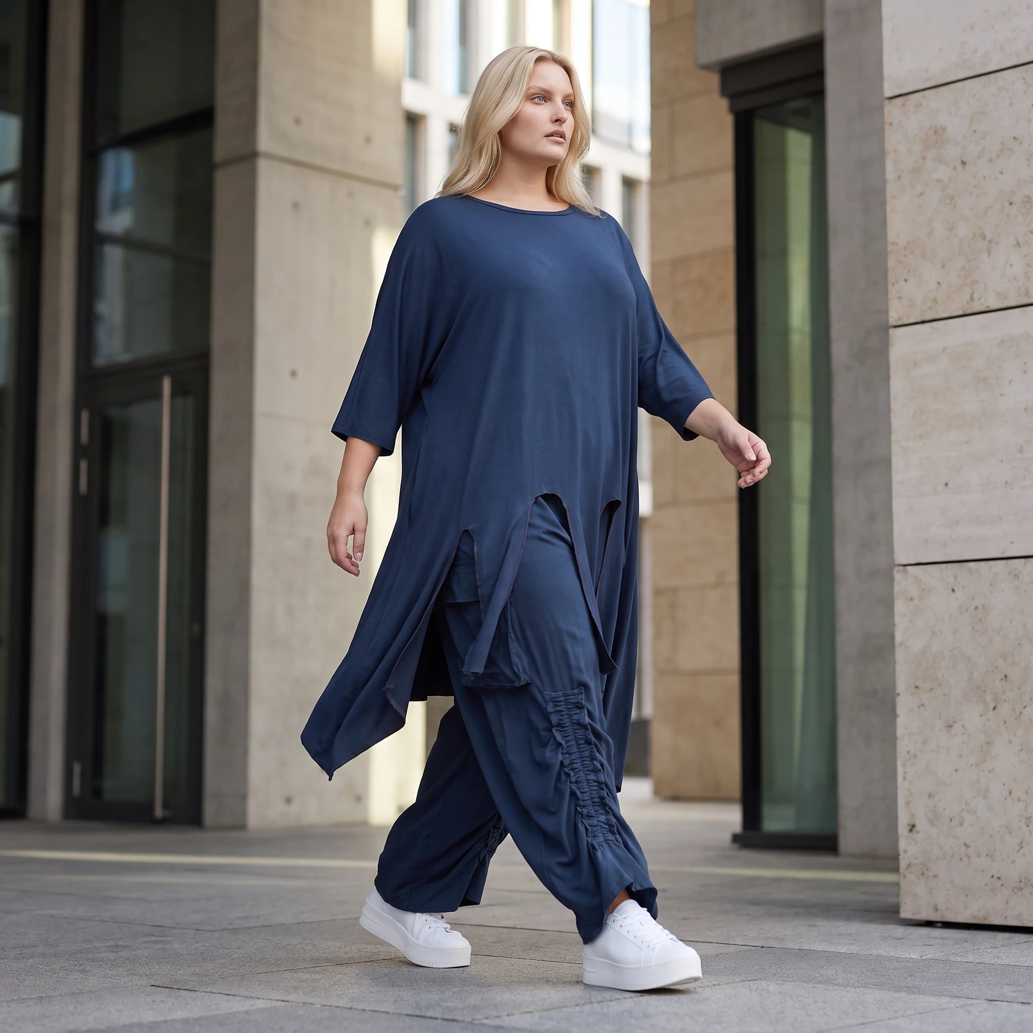 Damen Shirt Lagenlook Lyocell Petrol, A-Linie, Oversize große Größen – AKH Premium