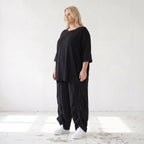 Damen Hose Lagenlook Lyocell Schwarz, Ballonschnitt, Flügeltaschen, Oversize große Größen – AKH Premium