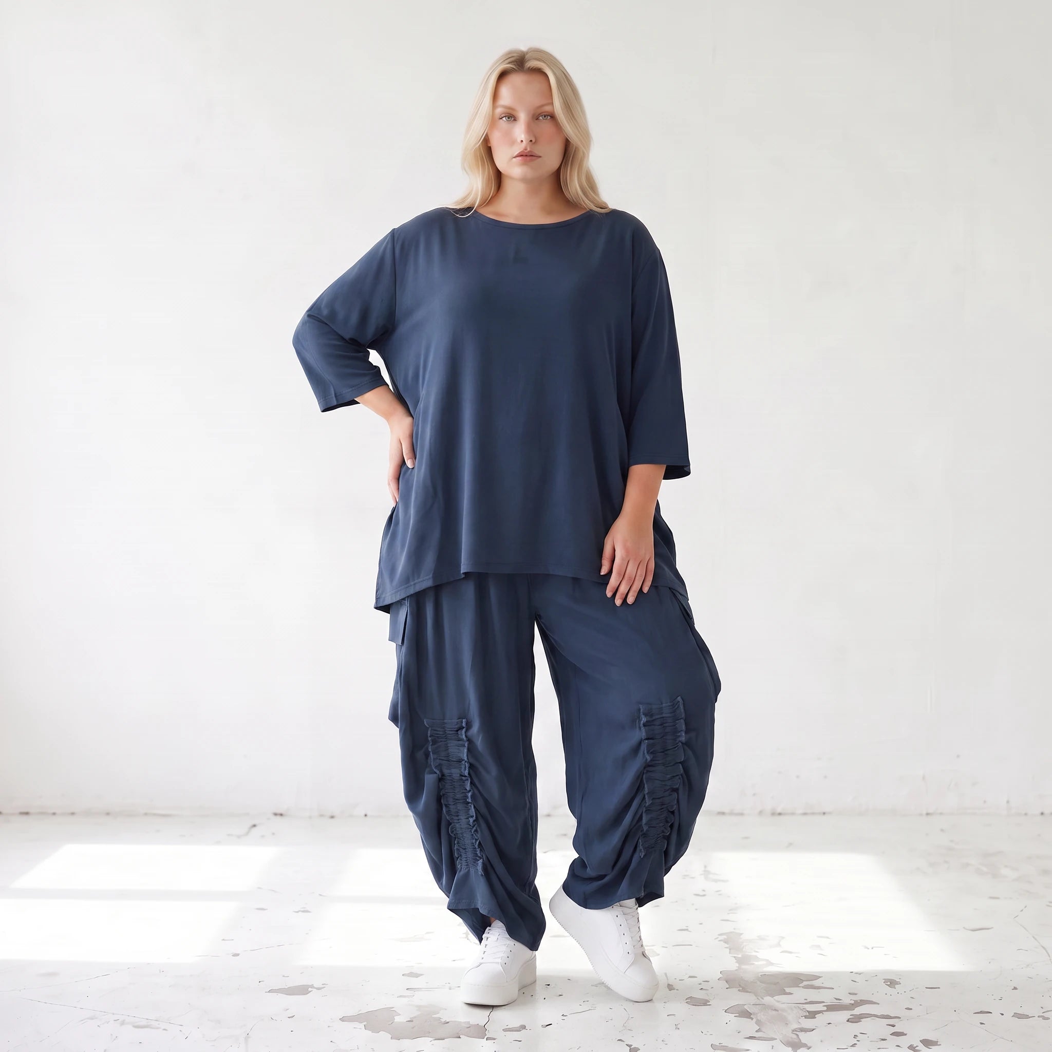Damen Hose Lagenlook Lyocell Petrol, Ballonschnitt, Flügeltaschen, Oversize große Größen – AKH Premium