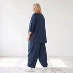 Damen Hose Lagenlook Lyocell Petrol, Ballonschnitt, Flügeltaschen, Oversize große Größen – AKH Premium