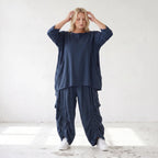 Damen Hose Lagenlook Lyocell Petrol, Ballonschnitt, Flügeltaschen, Oversize große Größen – AKH Premium