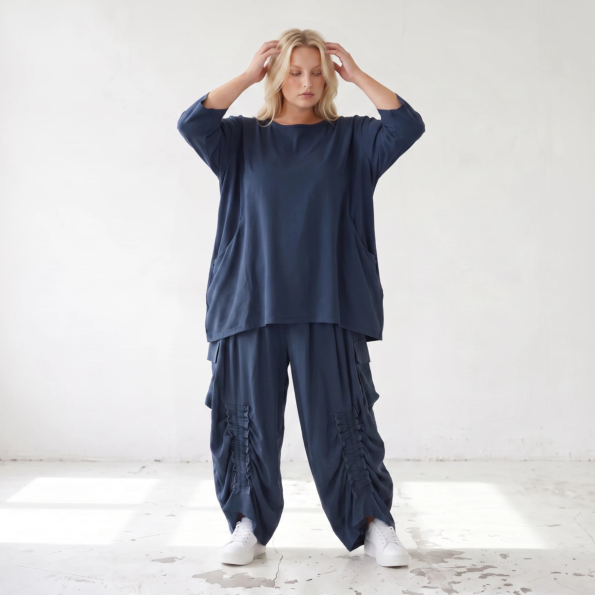 Damen Hose Lagenlook Lyocell Petrol, Ballonschnitt, Flügeltaschen, Oversize große Größen – AKH Premium