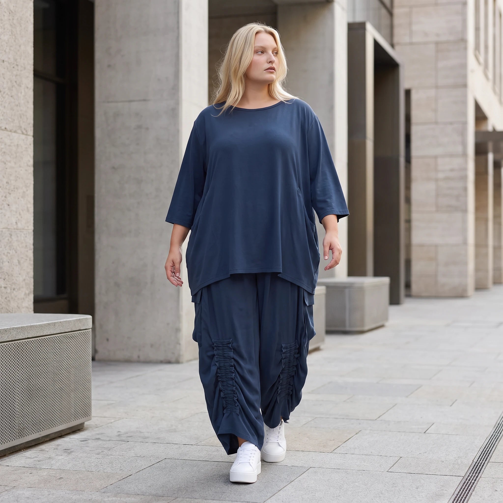 Damen Hose Lagenlook Lyocell Petrol, Ballonschnitt, Flügeltaschen, Oversize große Größen – AKH Premium