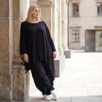 Damen Shirt Lagenlook Lyocell Schwarz, gerader Schnitt, Oversize große Größen – AKH Premium