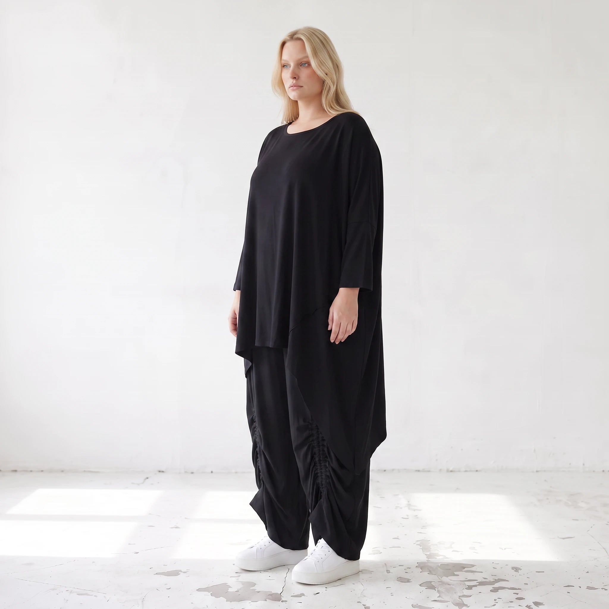 Damen Shirt Lagenlook Lyocell Schwarz, gerader Schnitt, Oversize große Größen – AKH Premium