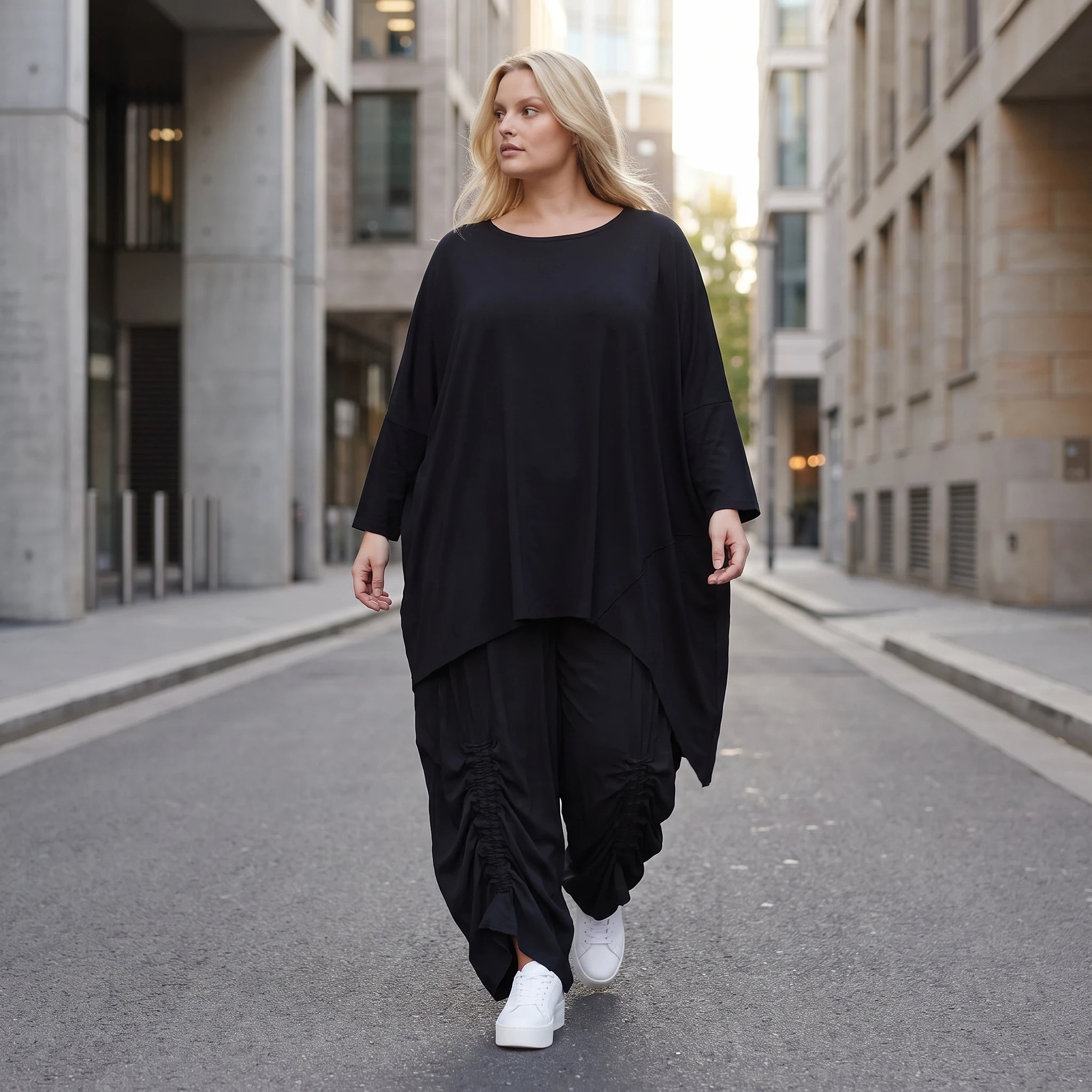 Damen Shirt Lagenlook Lyocell Schwarz, gerader Schnitt, Oversize große Größen – AKH Premium