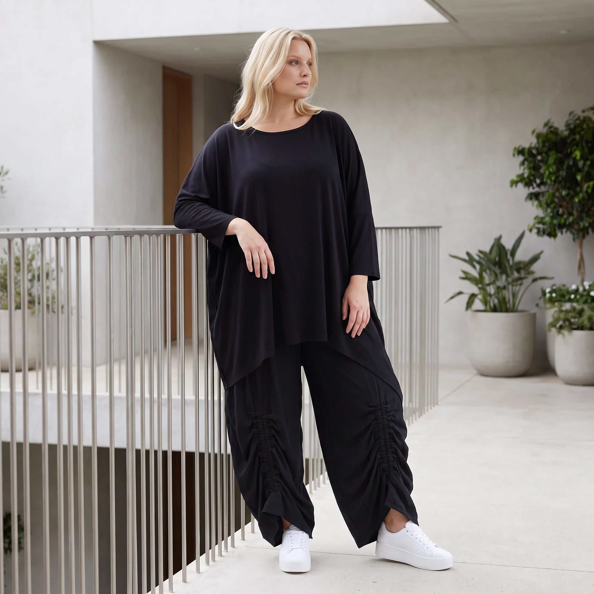 Damen Shirt Lagenlook Lyocell Schwarz, gerader Schnitt, Oversize große Größen – AKH Premium