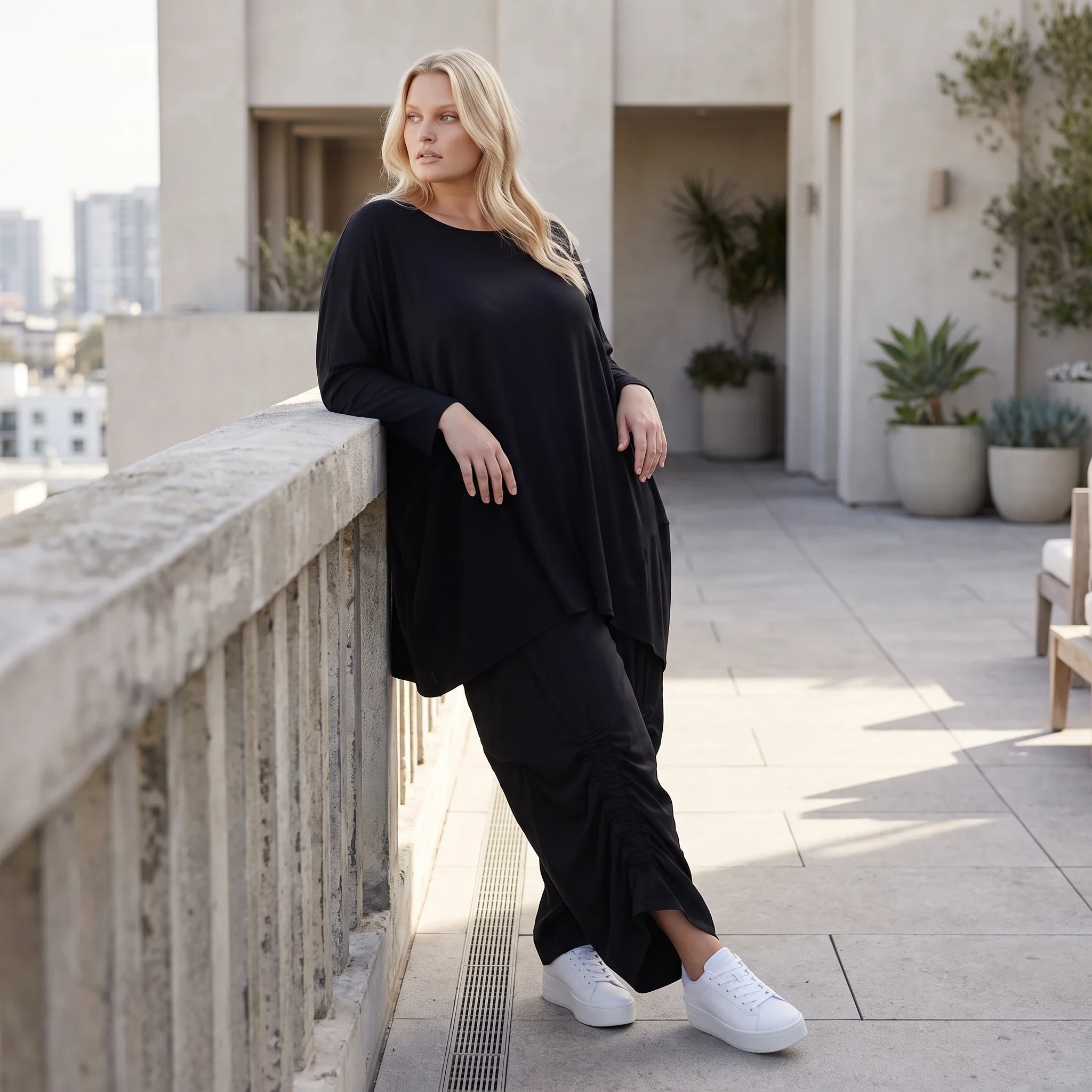 Damen Shirt Lagenlook Lyocell Schwarz, gerader Schnitt, Oversize große Größen – AKH Premium