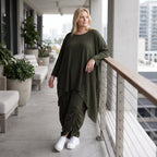 Damen Shirt Lagenlook Lyocell Khaki, gerader Schnitt, Oversize große Größen – AKH Premium
