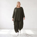 Damen Shirt Lagenlook Lyocell Khaki, gerader Schnitt, Oversize große Größen – AKH Premium