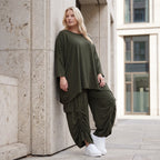 Damen Shirt Lagenlook Lyocell Khaki, gerader Schnitt, Oversize große Größen – AKH Premium