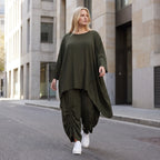Damen Shirt Lagenlook Lyocell Khaki, gerader Schnitt, Oversize große Größen – AKH Premium