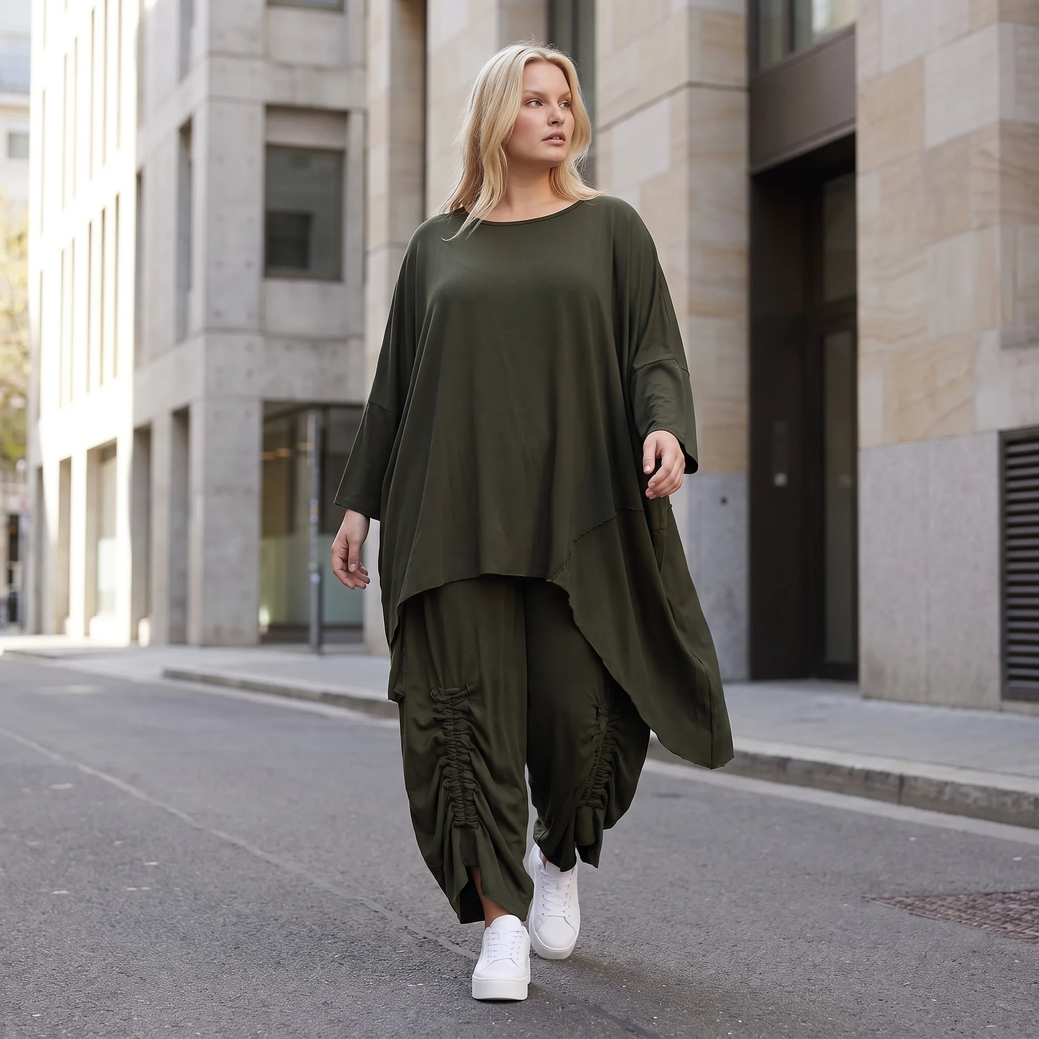 Damen Shirt Lagenlook Lyocell Khaki, gerader Schnitt, Oversize große Größen – AKH Premium