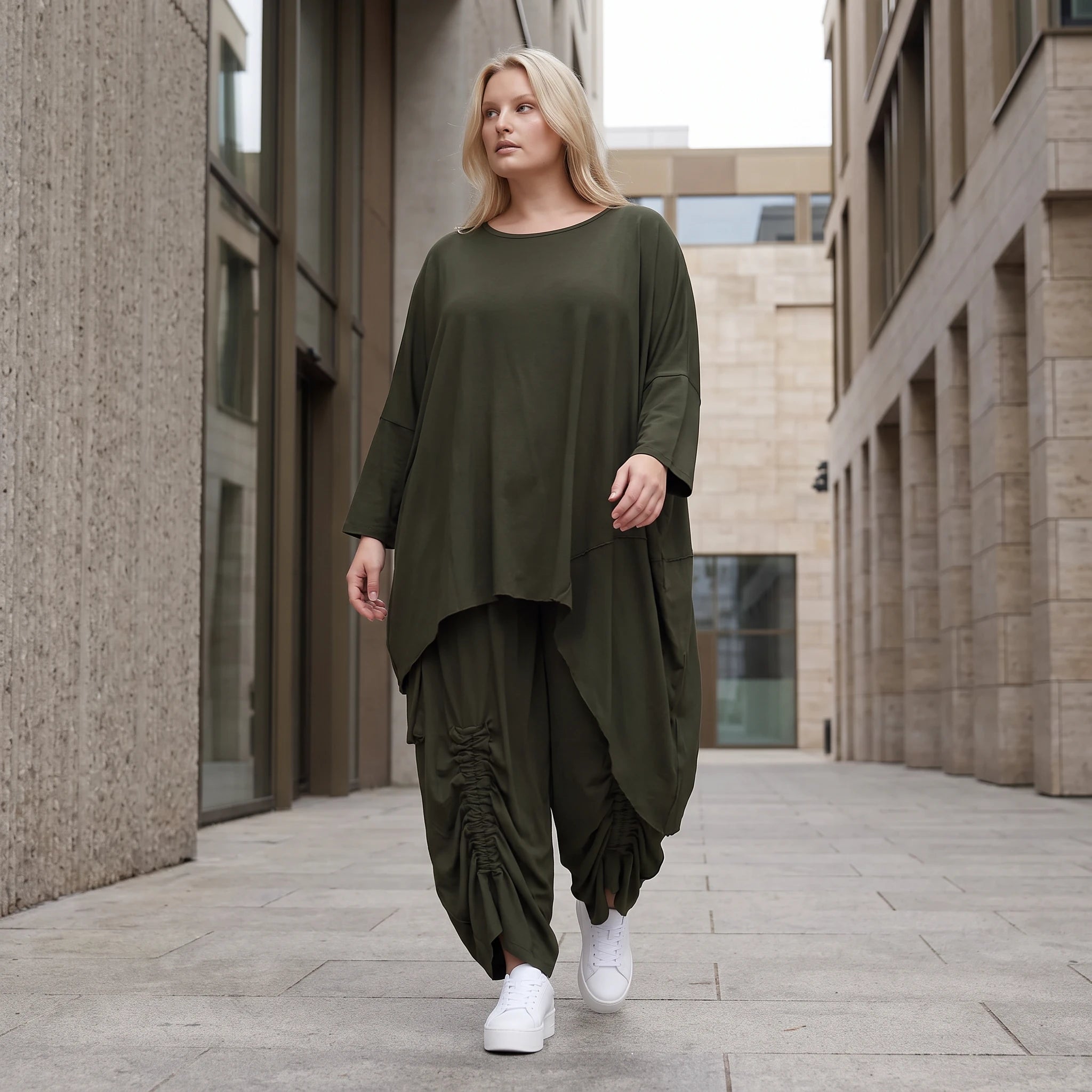 Damen Shirt Lagenlook Lyocell Khaki, gerader Schnitt, Oversize große Größen – AKH Premium