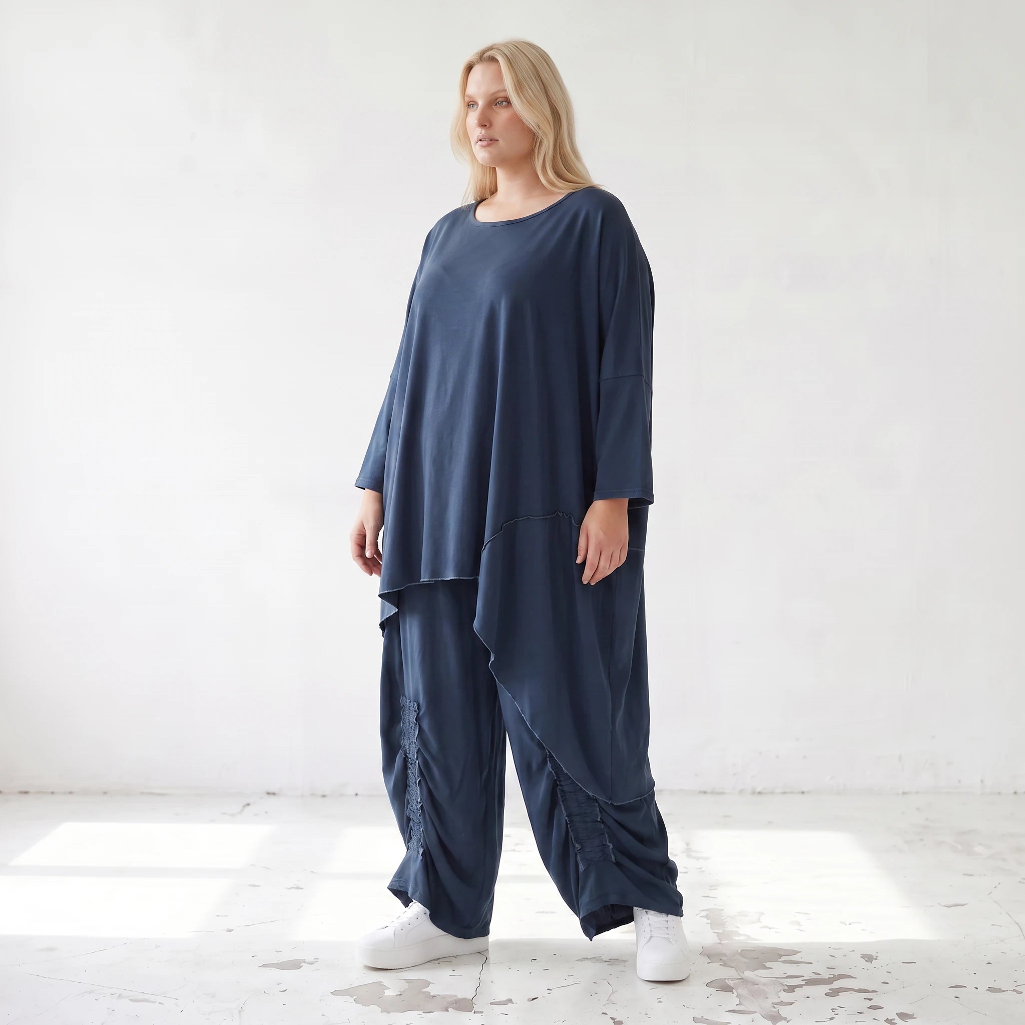 Damen Shirt Lagenlook Lyocell Petrol, gerader Schnitt, Kurzarm, Oversize große Größen – AKH Premium
