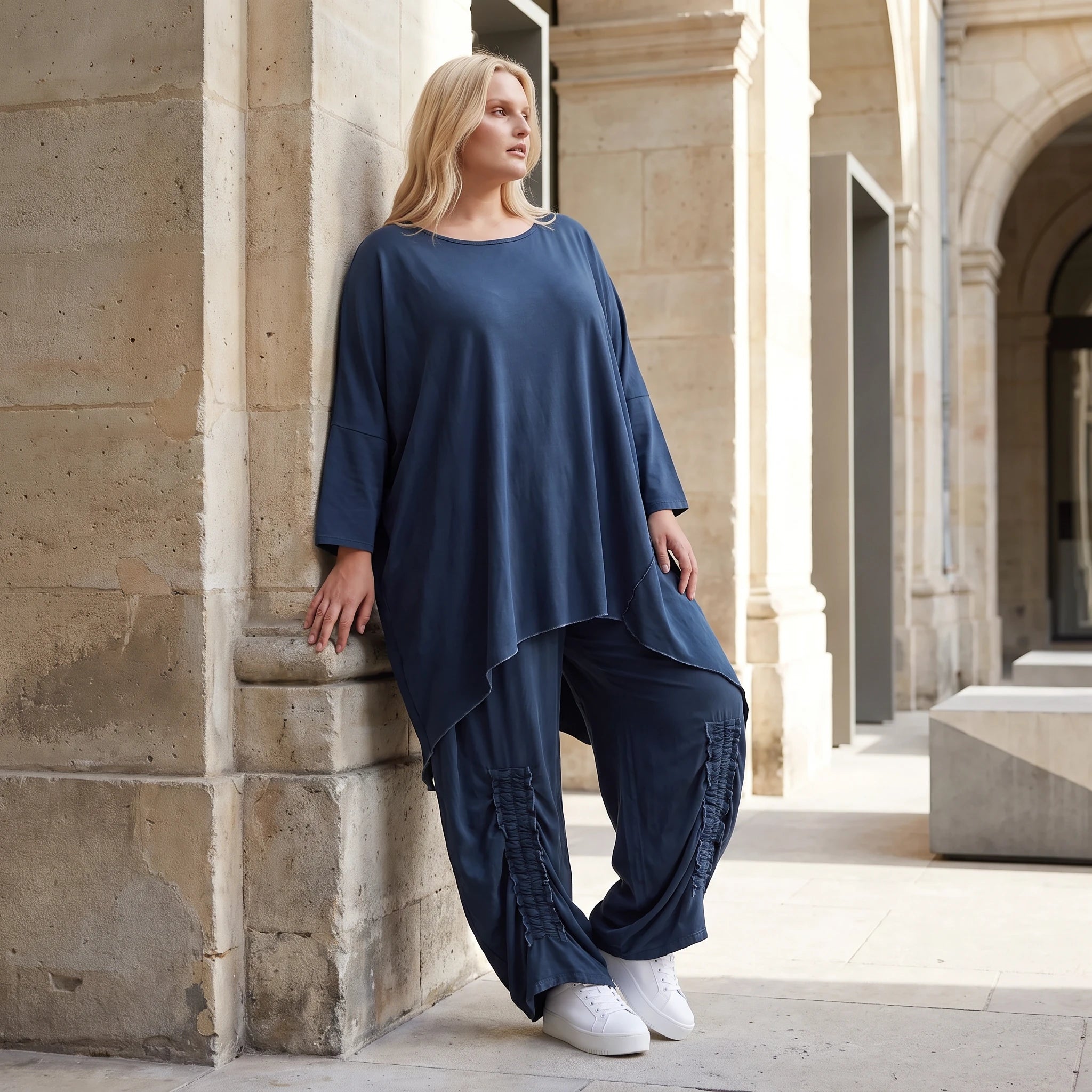 Damen Shirt Lagenlook Lyocell Petrol, gerader Schnitt, Kurzarm, Oversize große Größen – AKH Premium