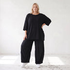 Damen Hose Lagenlook Lyocell Schwarz, Ballonschnitt, Oversize große Größen – AKH Premium