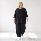 Damen Hose Lagenlook Lyocell Schwarz, Ballonschnitt, Oversize große Größen – AKH Premium