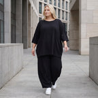 Damen Hose Lagenlook Lyocell Schwarz, Ballonschnitt, Oversize große Größen – AKH Premium