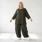 Damen Hose Lagenlook Lyocell Khaki, Ballonschnitt, Oversize große Größen – AKH Premium