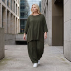 Damen Hose Lagenlook Lyocell Khaki, Ballonschnitt, Oversize große Größen – AKH Premium