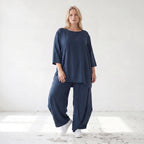 Damen Hose Lagenlook Lyocell Petrol, Ballonschnitt, Flügeltaschen, Oversize große Größen – AKH Premium