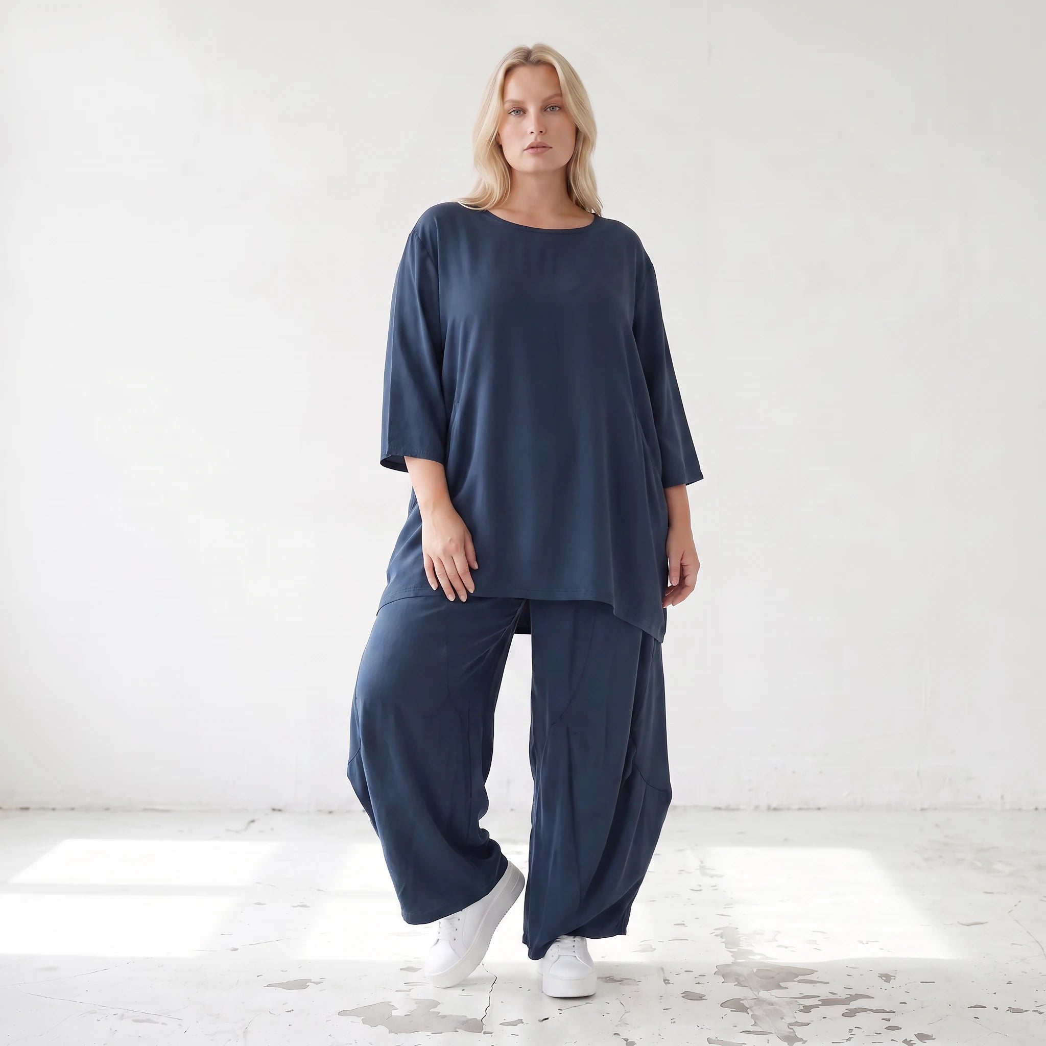 Damen Hose Lagenlook Lyocell Petrol, Ballonschnitt, Flügeltaschen, Oversize große Größen – AKH Premium