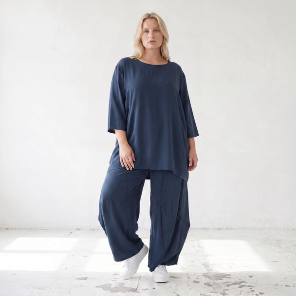 Damen Hose Lagenlook Lyocell Petrol, Ballonschnitt, Flügeltaschen, Oversize große Größen – AKH Premium
