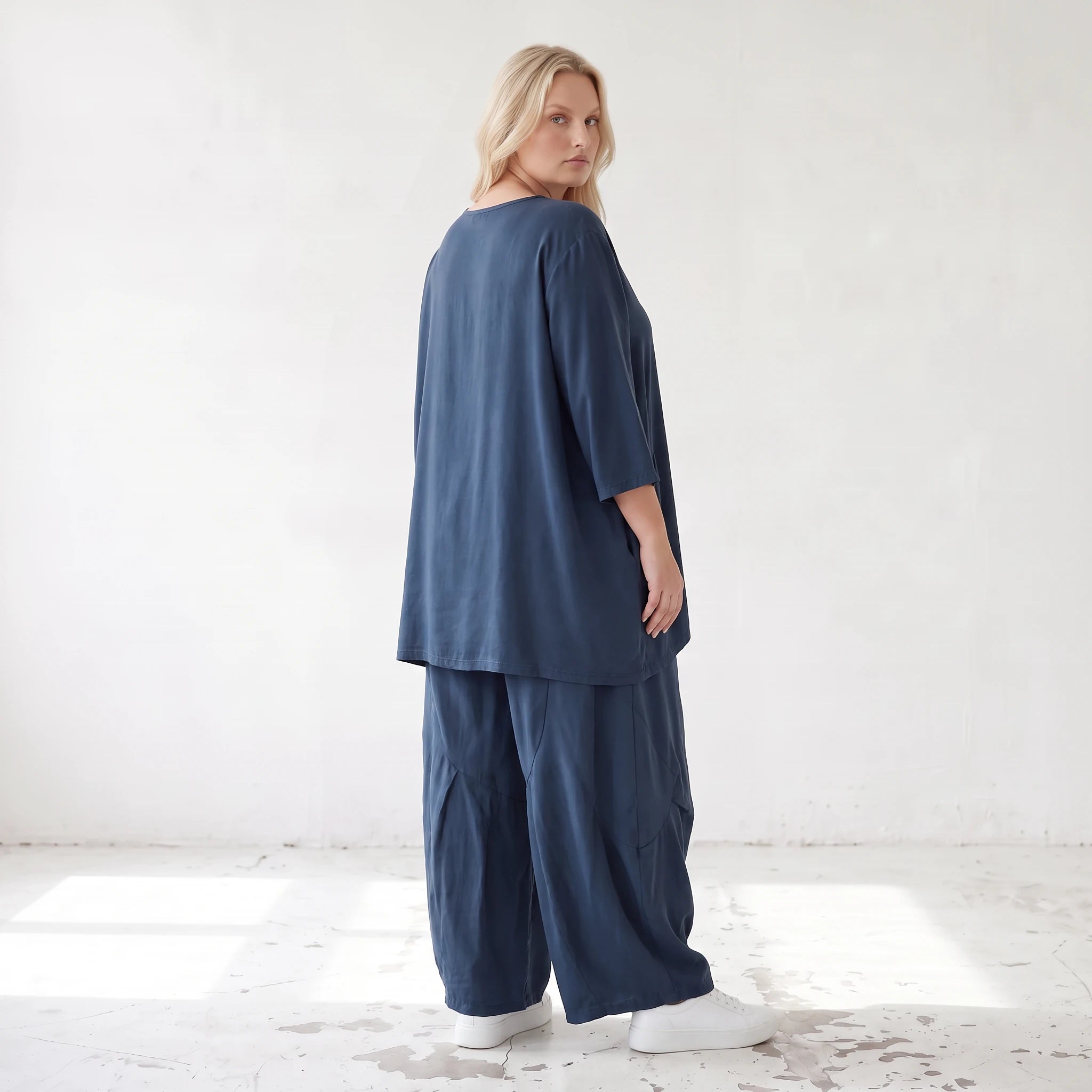 Damen Hose Lagenlook Lyocell Petrol, Ballonschnitt, Flügeltaschen, Oversize große Größen – AKH Premium