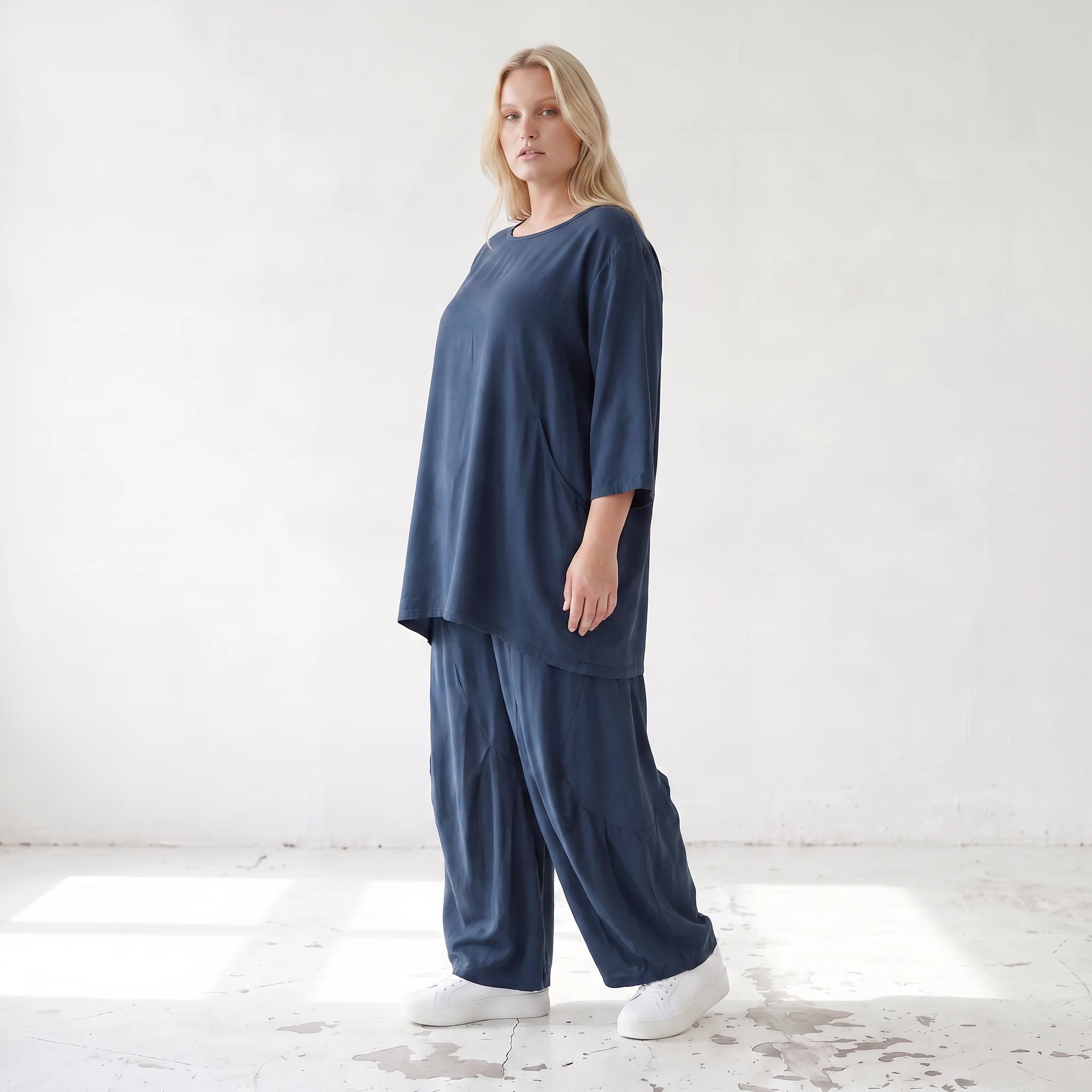 Damen Hose Lagenlook Lyocell Petrol, Ballonschnitt, Flügeltaschen, Oversize große Größen – AKH Premium