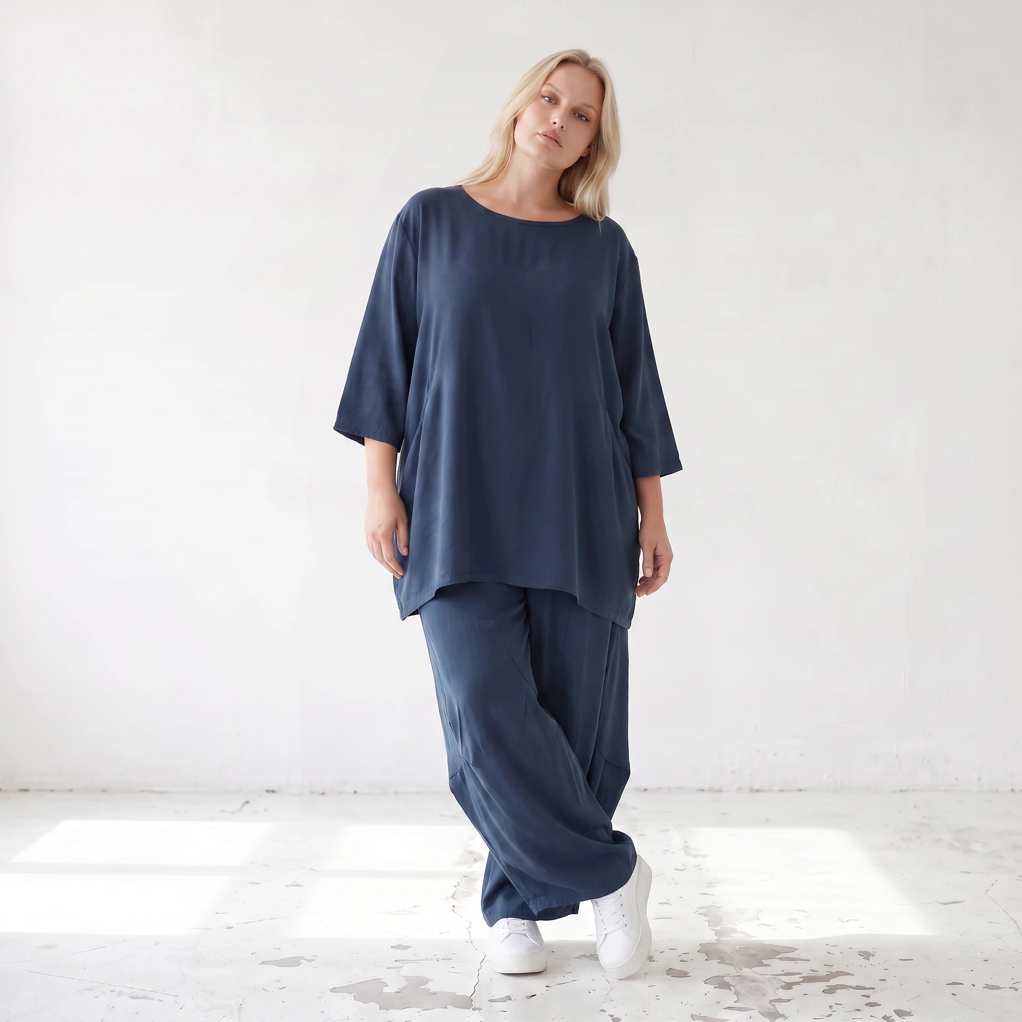 Damen Hose Lagenlook Lyocell Petrol, Ballonschnitt, Flügeltaschen, Oversize große Größen – AKH Premium