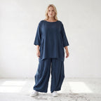 Damen Hose Lagenlook Lyocell Petrol, Ballonschnitt, Flügeltaschen, Oversize große Größen – AKH Premium