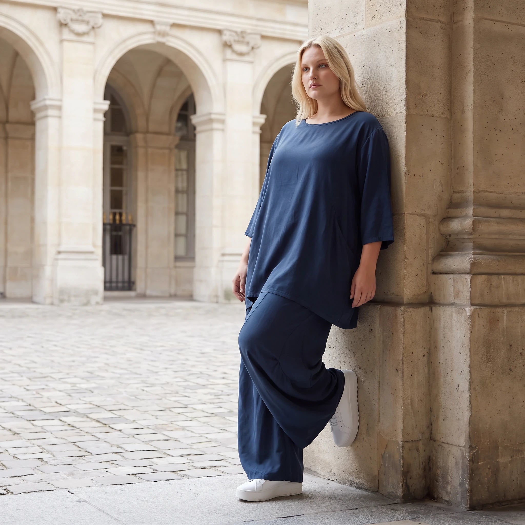 Damen Hose Lagenlook Lyocell Petrol, Ballonschnitt, Flügeltaschen, Oversize große Größen – AKH Premium