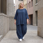 Damen Hose Lagenlook Lyocell Petrol, Ballonschnitt, Flügeltaschen, Oversize große Größen – AKH Premium