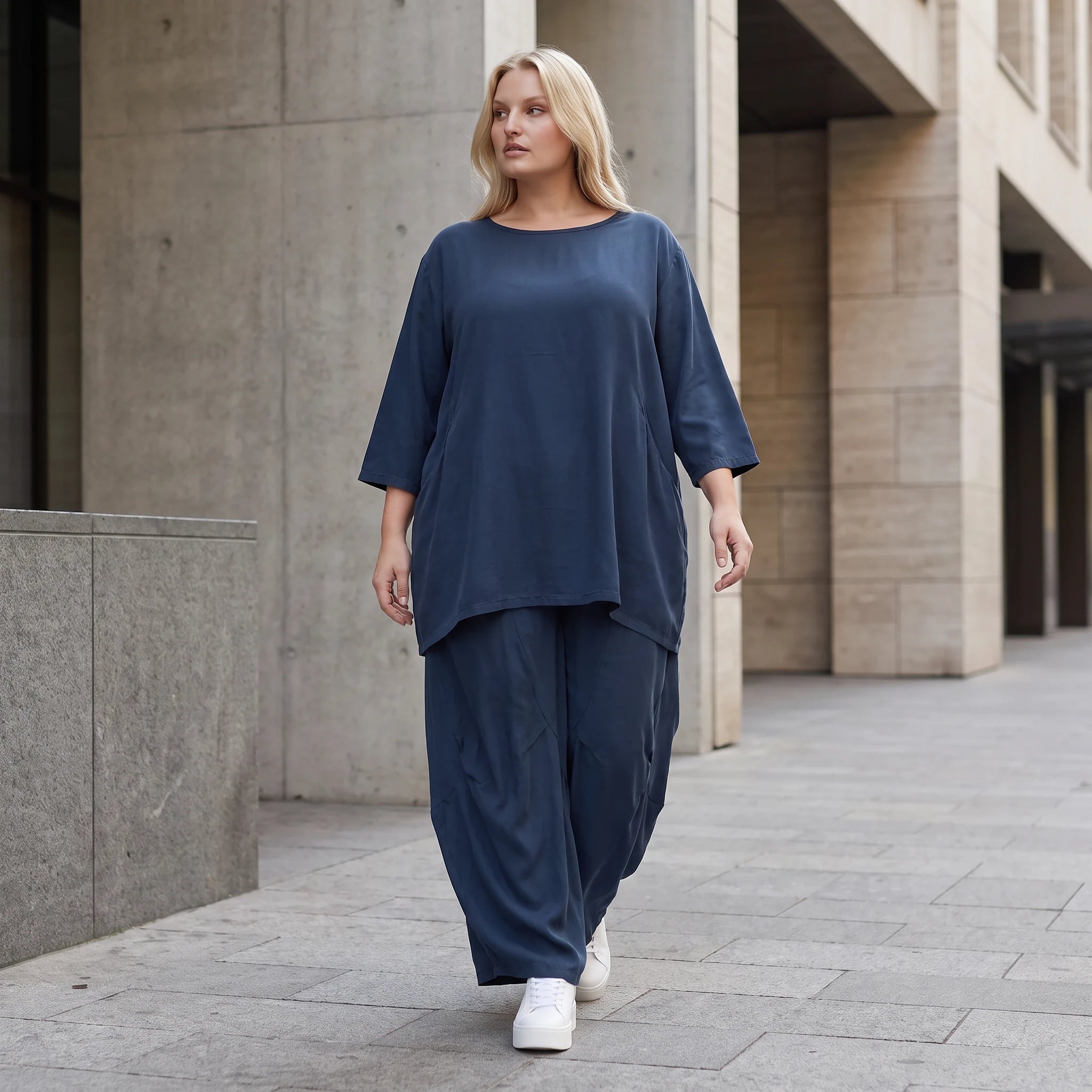 Damen Hose Lagenlook Lyocell Petrol, Ballonschnitt, Flügeltaschen, Oversize große Größen – AKH Premium
