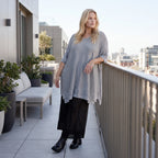 Damen Shirt Lagenlook Baumwolle Grau, A-Form, Langarm, V-Ausschnitt, Oversize große Größen – AKH Premium