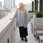 Damen Shirt Lagenlook Baumwolle Grau, A-Form, Langarm, V-Ausschnitt, Oversize große Größen – AKH Premium