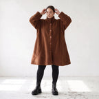 Braune Teddyjacke in A-Linie mit Kellerfalte Stehkragen und Knopfleiste für Winter
