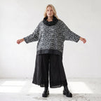 Damen Shirt Lagenlook Viskose Schwarz/Grau, asymmetrisch, Langarm, Rollkragen, Oversize große Größen – AKH Premium