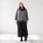 Damen Shirt Lagenlook Viskose Schwarz/Grau, asymmetrisch, Langarm, Rollkragen, Oversize große Größen – AKH Premium