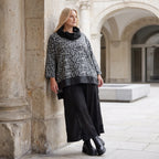 Damen Shirt Lagenlook Viskose Schwarz/Grau, asymmetrisch, Langarm, Rollkragen, Oversize große Größen – AKH Premium