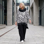 Damen Shirt Lagenlook Viskose Schwarz/Weiß, asymmetrisch, Langarm, Kapuze, Oversize große Größen – AKH Premium