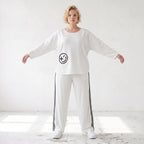 French Terry Sweatshirt mit Smileyprint an asymmetrischer Tasche Rundhals und 7/8-Arm